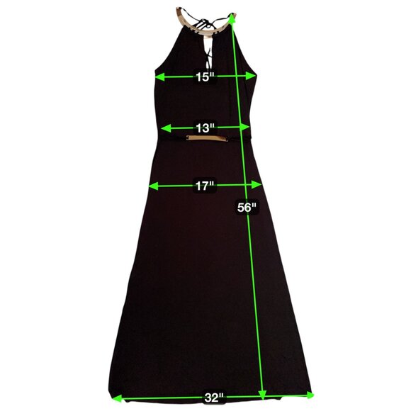 Preloved Black Maxi Halter Dress with Gold Metal Collar & Waist Detail - Picture 13 of 15